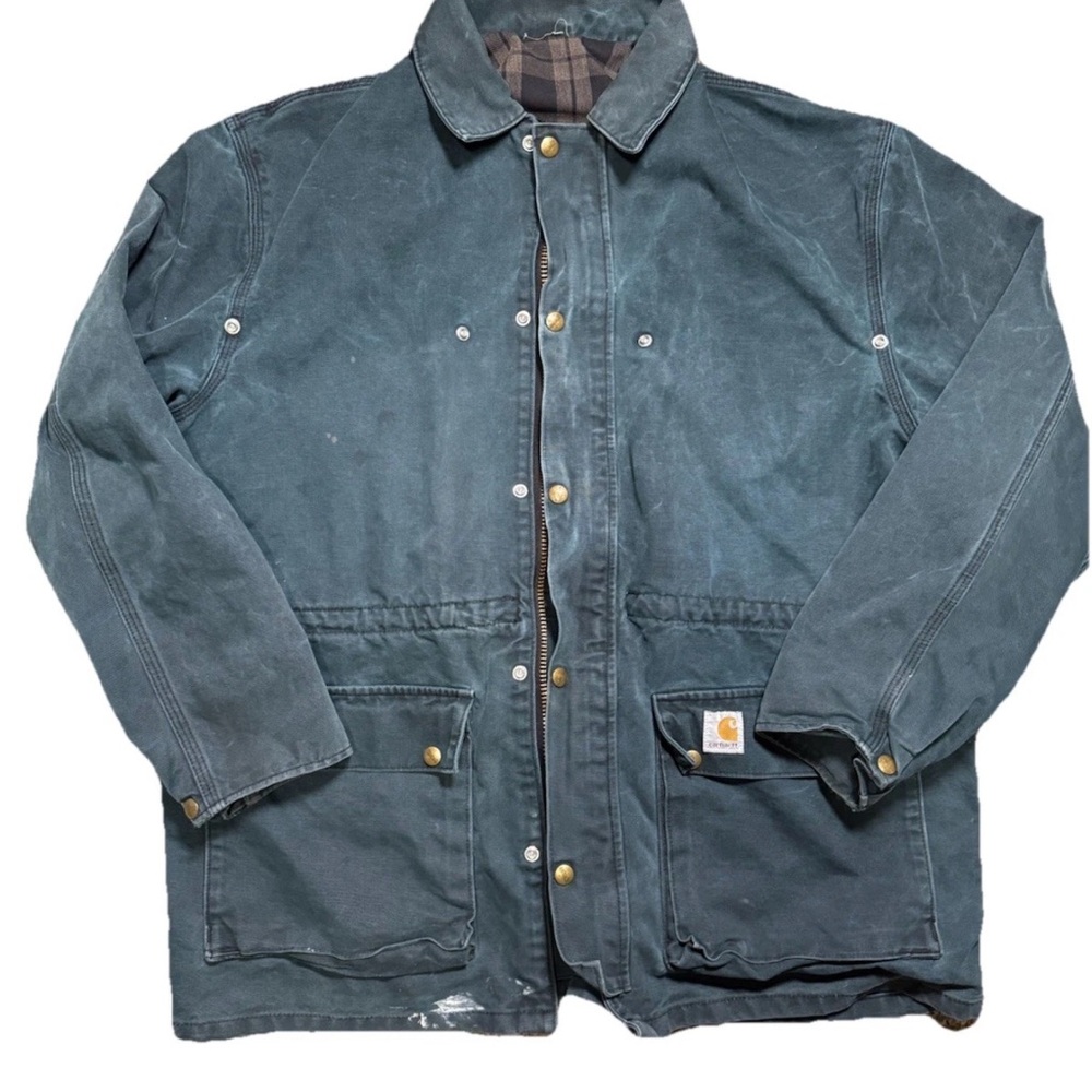 Carhartt Canvas Flannel Lined Snap Button Jacket Forest Green XL